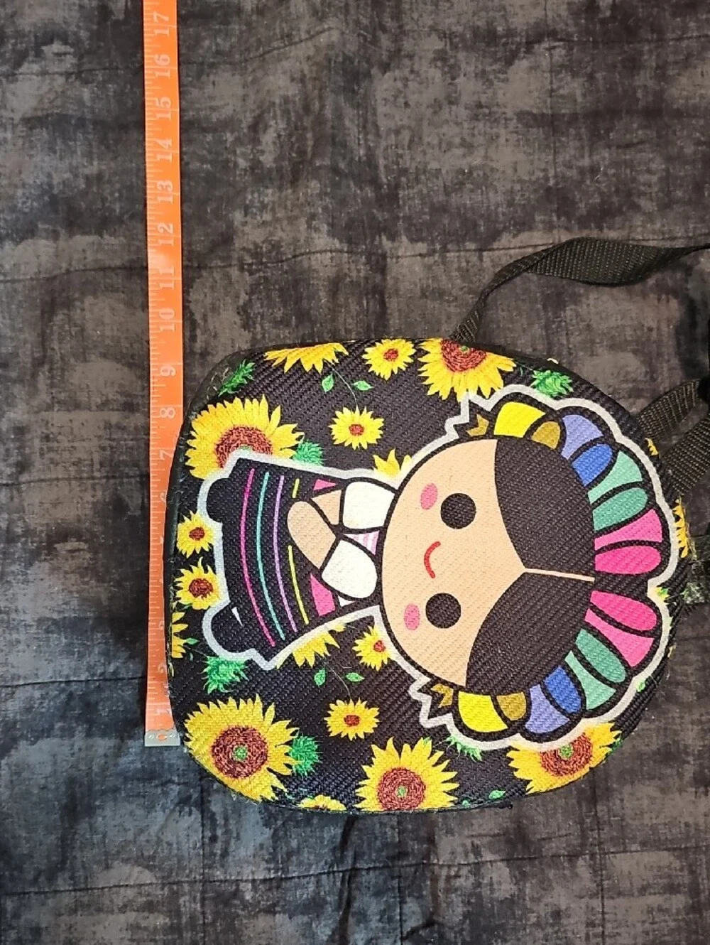 Cute Sunflower Doll Mini Backpack - Black with Multicolor